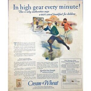 Cream of Wheat "Authorities Recommend HOT Cereal for children" Vtg Print Ad 1926